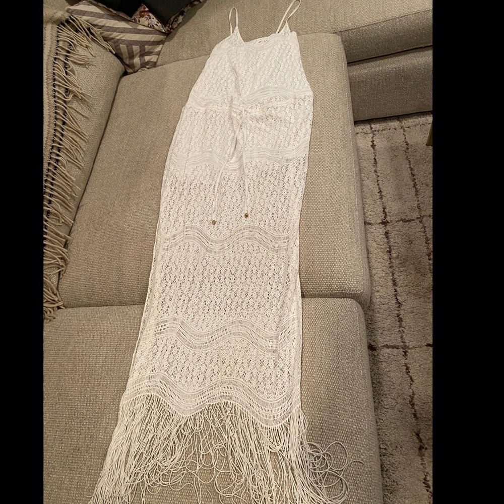 White knit Pilyq maxi dress with fringe